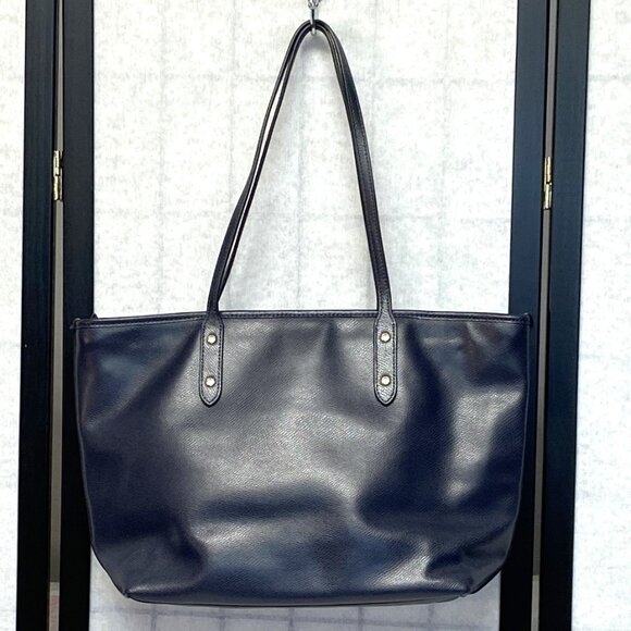 Coach City Zip Top Double Handle Tote Cross Grain Leather Handbag Navy F36875 - Picture 2 of 14